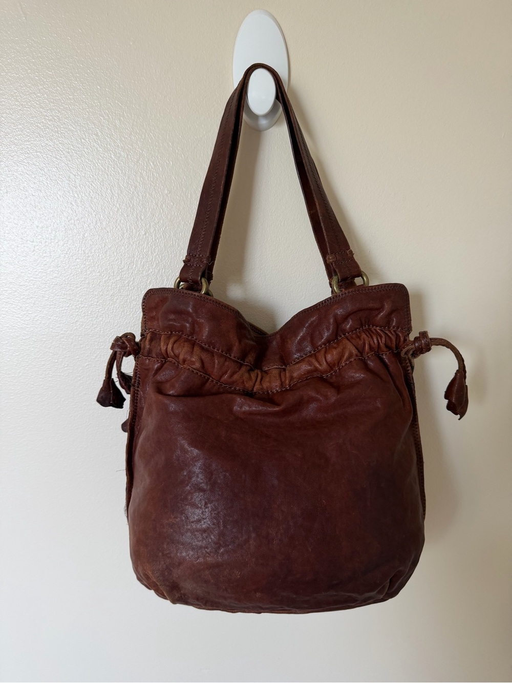 LUCKY BRAND Vintage Brown Leather Sinch Side Tote Shoulder Bag - Picture 1 of 13